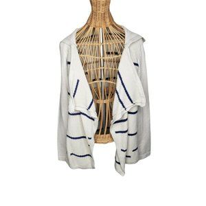 Natural Reflections Women Cardigan Sweater Sz S Navy Cream Open Drape Hoodie